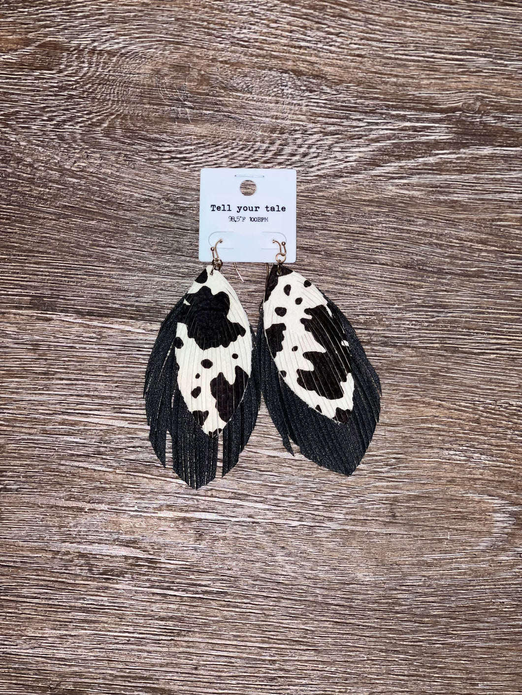 Cow Print Leather Fringe Earrings