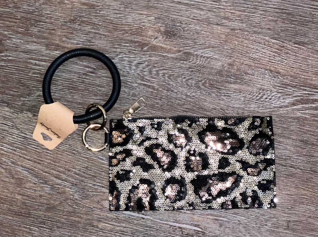 Leopard Print Sequin Wristlet