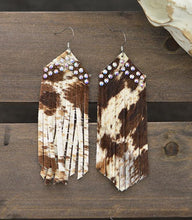 Load image into Gallery viewer, Leather Cowhide Fringe Earrings
