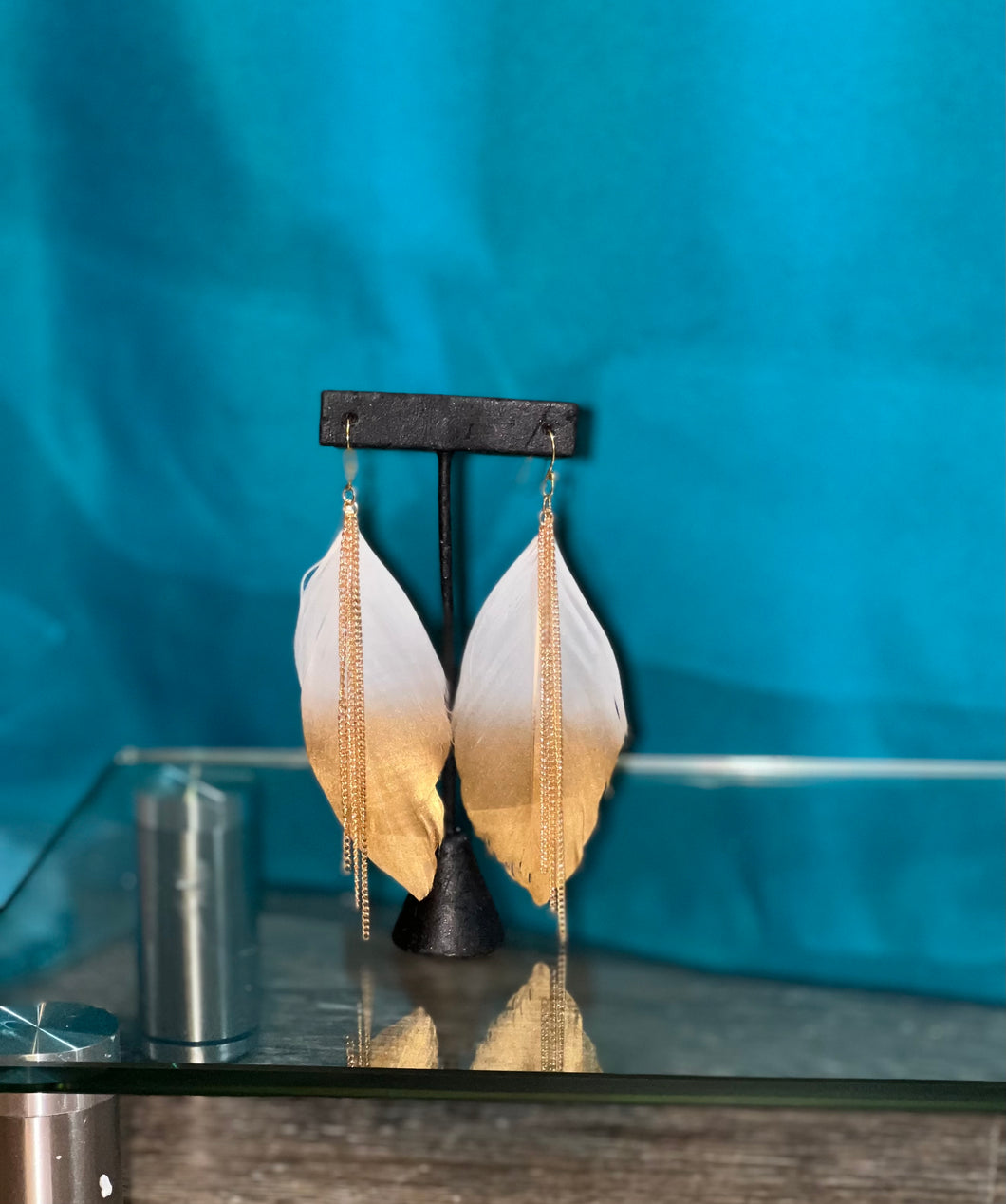 White and Gold Feather Earrings