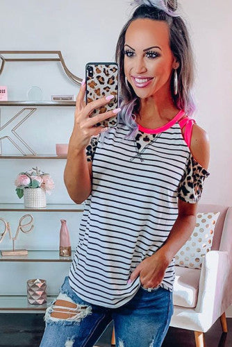 Cold shoulder striped, Leopard, Pink