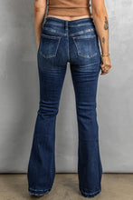 Load image into Gallery viewer, Dark Washed Distressed Flare Bottom Jeans
