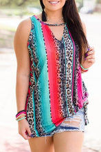 Load image into Gallery viewer, Multicolor Plus Size Serape Leopard Keyhole Tank Top
