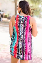 Load image into Gallery viewer, Multicolor Plus Size Serape Leopard Keyhole Tank Top
