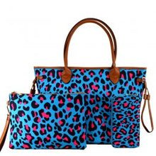 Load image into Gallery viewer, Leopard pink and turquoise 3-in-1 Purse Set
